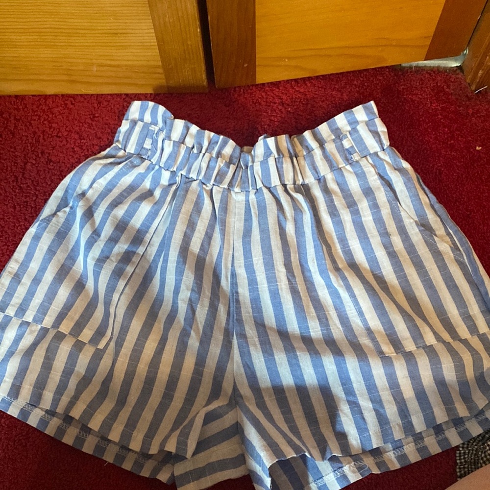 blue and white striped shorts